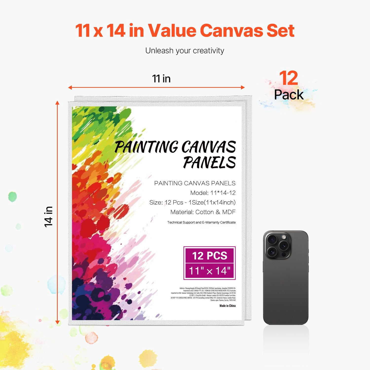 12 Pack 11"x14" White Canvas Boards for Painting, Acrylic Oil Watercolor Sketching, Panels for Kids & Professionals
