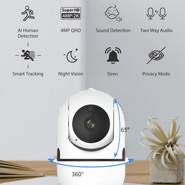 Caméra de Sécurité Intérieure Caméra WiFi pour la Sécurité à la Maison, Caméra IP Vue 360, Vision Nocturne, Suivi Intelligent