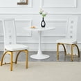 thumbnail image 3 of JUFU Dining Chairs Set of 2, Upholstered Kitchen Chairs with Faux Leather Cushion and Metal Legs, White and Gold, 3 of 11