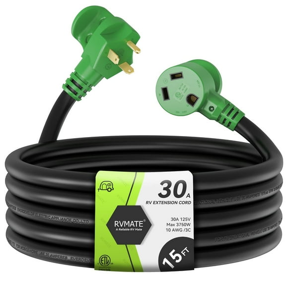 30 Amp 15ft RV Power Extension Cord with Easy Grip Handle and LED Indicator