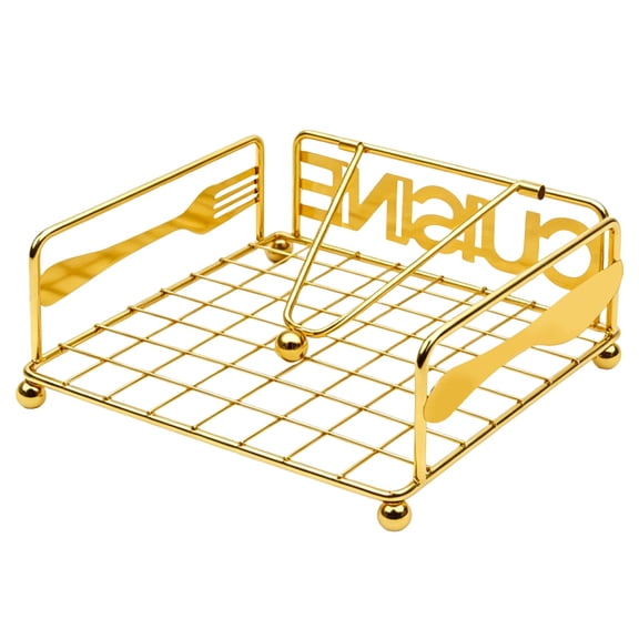 Metal Flat Napkin Holder With Weighted Arm, Rustic Paper Napkin Dispenser For Kitchen And Dining Table, Gold Napkin Caddy For Farmhouse Restaurant And Hotel, Gold (Multicolor, 18*18CM)