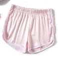 thumbnail image 3 of Womens Workout Shorts Shiny Silk Satin Booty Short Colorblock Elastic Waist Pjs Bottom Athletic Micro Shorts (M, Pink), 3 of 3