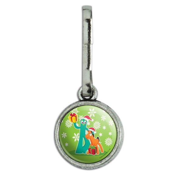 Gumby and Pokey Exchanging Gifts For Christmas Antiqued Charm Clothes Purse Suitcase Backpack Zipper Pull Aid