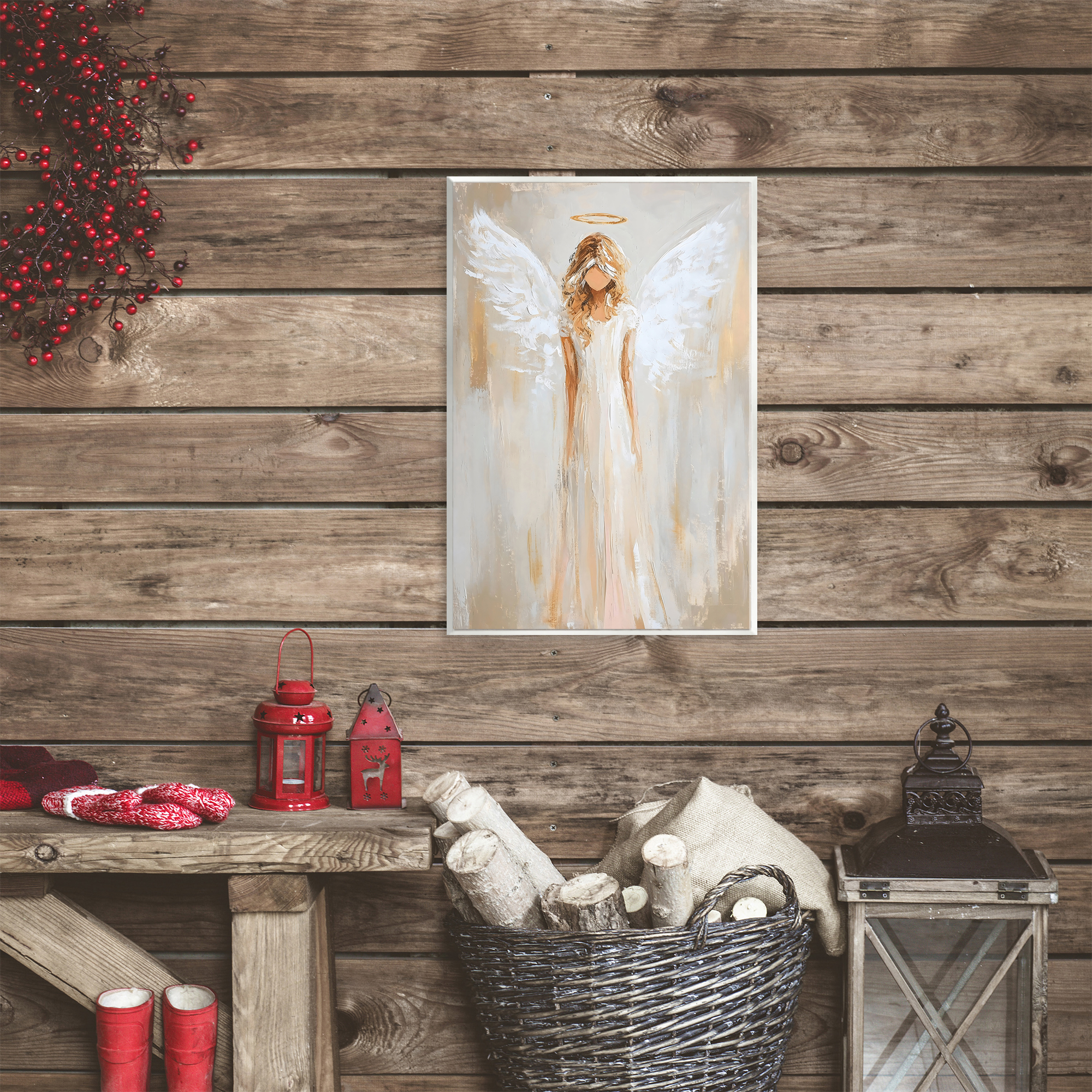 Divine White Robe Angel Wall Plaque Art, design by Petal Prints Design