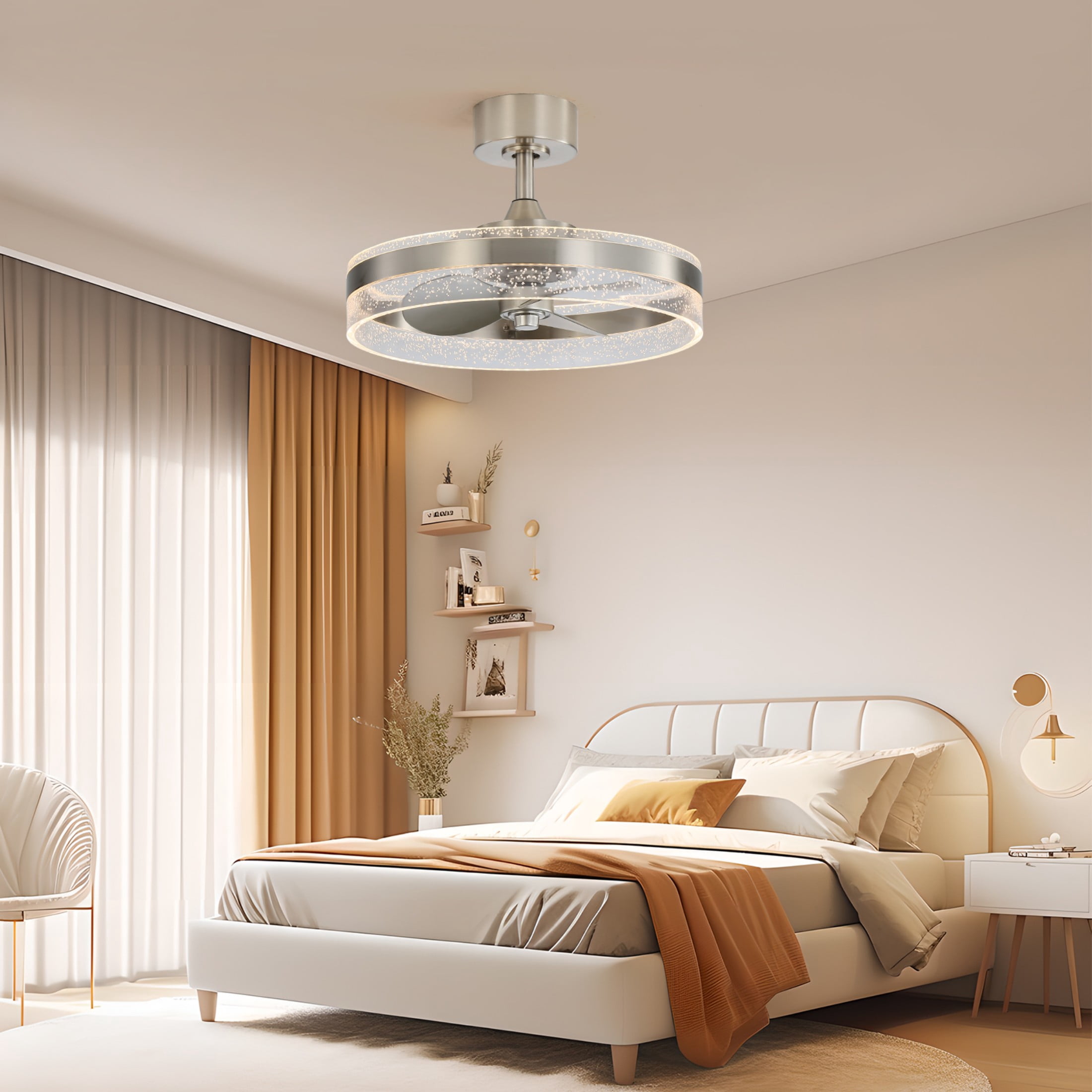 Sofucor 20" Ceiling Fan with Light - 3 Colors Lighting, 6 Wind Speeds, Remote Control&APP, Modern Dimmable LED, Smart Ceiling Fan for Bedroom(Nickel)