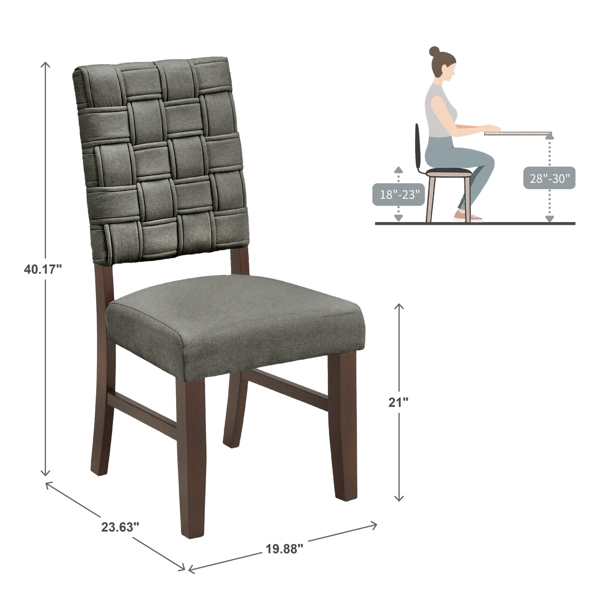 Weston Home Alle Walnut Finish Woven Fabric Dining Chairs, Dark Gray (Set of 2)