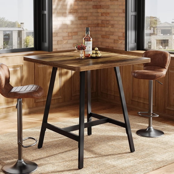 Tribesigns Industrial Square Bar Table with Thickened Top, Small High Top Pub Table, Kitchen Dining Table for Living Room, Party, Brown & Black