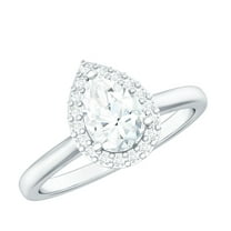 Rosec Jewels Pear Shaped Lab Diamond Halo Engagement Ring - 5x7 mm - EF-VS Grade Certified, 10K White Gold, US 8.50