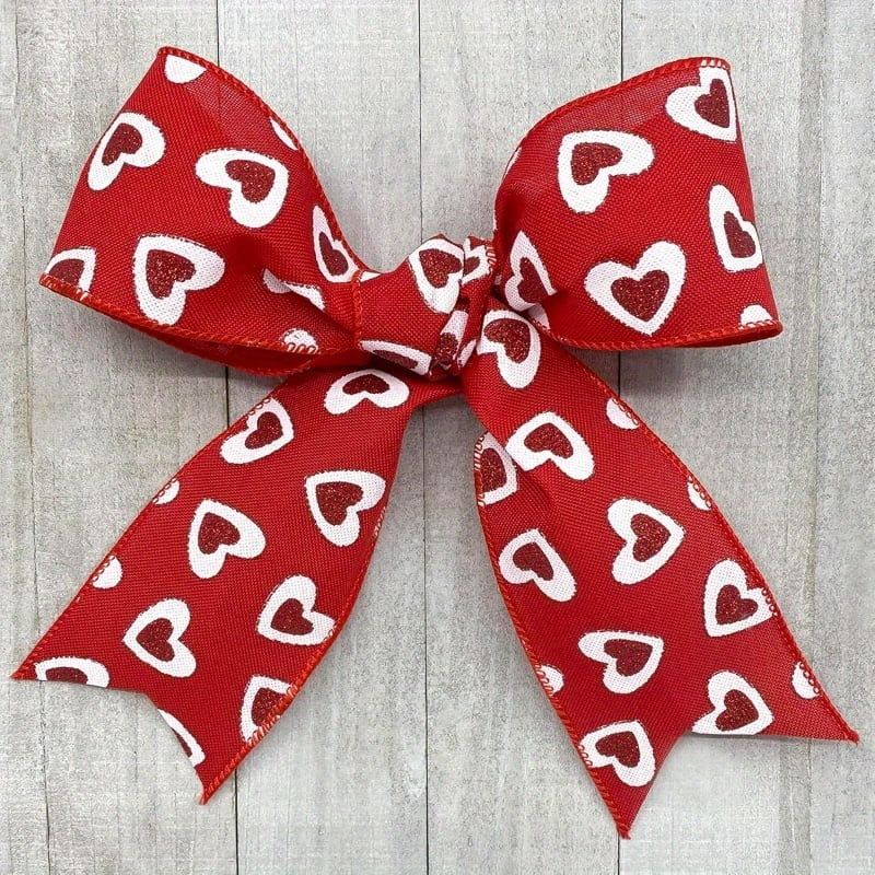 3 Rolls Valentine's Day Red Heart Ribbon, Each 2.5" X 10 Yard, Wired Heart Pattern Packaging Tape for Wreath Bow Wrapping Gifts & Party Supplies, Wedding Decorations