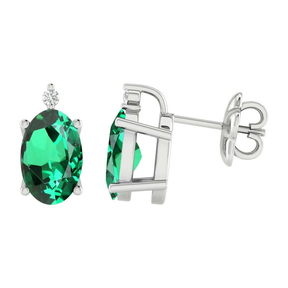 V3 Jewelry® 925 Sterling Silver with Emerald and White Diamond Stud Earrings for Women
