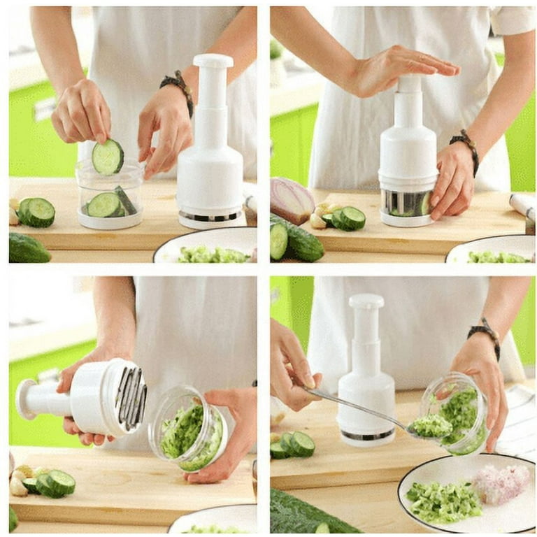  Vremi Food Chopper - One Piece Salad Vegetable Chopper and  Slicer Dicer - Manual Mini Hand Chopper Onion Garlic Mincer with Cover for  Vegetables - Stainless Steel Cutter Blade - Black