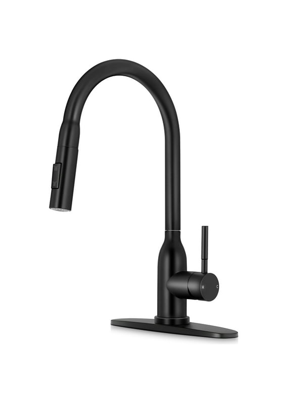 Vesteel Kitchen Faucet, Matte Black Faucet 18/10 Stainless Steel Kitchen Sink Faucet with Pull Down Sprayer, Single Handle & Deck Plate