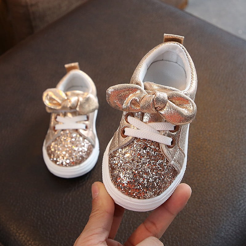 Children Baby Girls Boys Bling Sequins Bowknot Crystal Run Sport Sneakers Shoes 