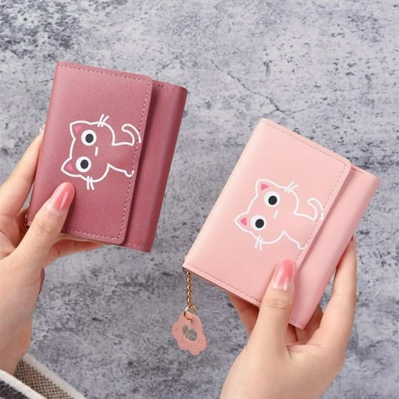 Women Wallet Cute Cat Short Wallet Leather Purse Girls Money Bag Card Holder