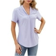 thumbnail image 5 of qolati Women Summer Short Sleeve Blouse Casual V Neck Curved Hem Eyelet T Shirts Dressy Casual Loose Beach Flowy Tunic Tops, 5 of 5