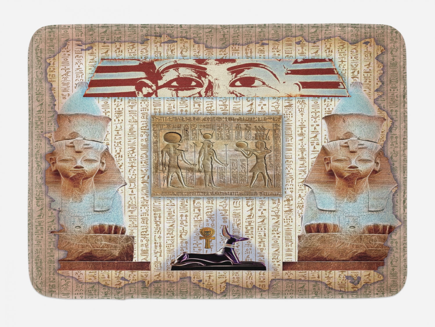 Egypt Bath Mat, Eastern Heritage Ancient Egyptian Pharaoh Mummy Coffin Portrait Artwork Print