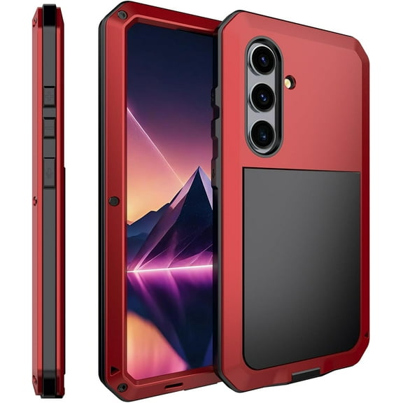 for Galaxy S24 Case,Full Body Protective Cover Heavy Duty Shockproof [Tough Armour] Aluminum Alloy Metal Case with Silicone Built-in Screen Protector for Samsung Galaxy S24 6.1" - Red
