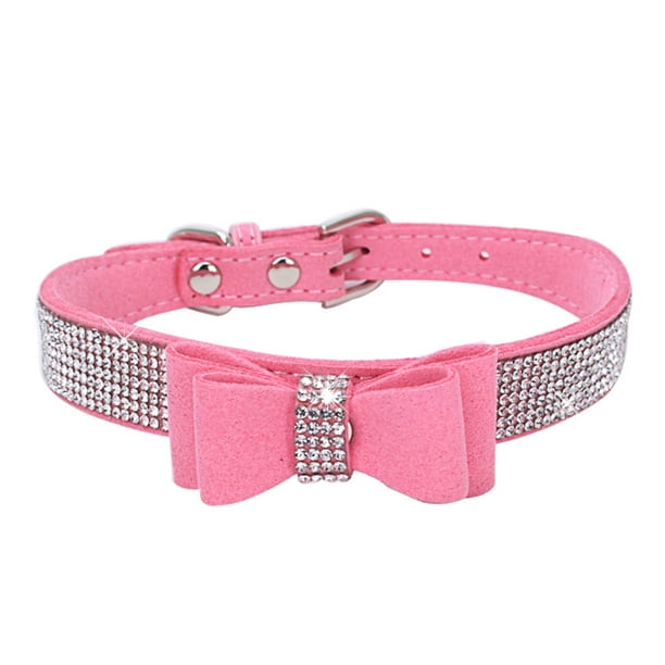 Collar de diamantes de imitación para mascotas a la moda collares de perro ajustables anillo de cuello de cachorro (rosa M)