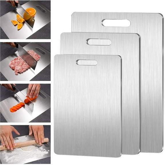 Djiypn 304 Stainless Steel Cutting Board, Double-sided Silver Cutting Board for Kitchen Dishwasher Safe Food Chopping Board for Cutting Meats Fruit & Vegetable(9.05 * 13.88 In)