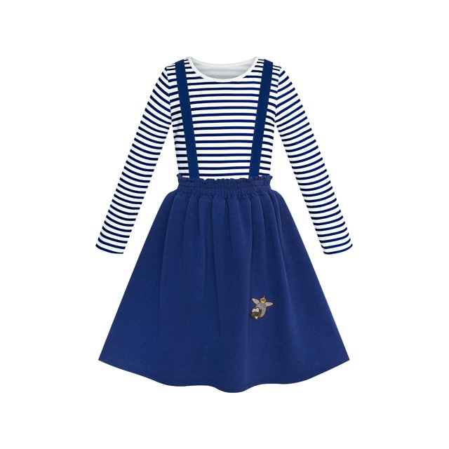 2 Pcs Robe Fille T-Shirt Jupe à Bretelles Uniforme Scolaire 4 Ans