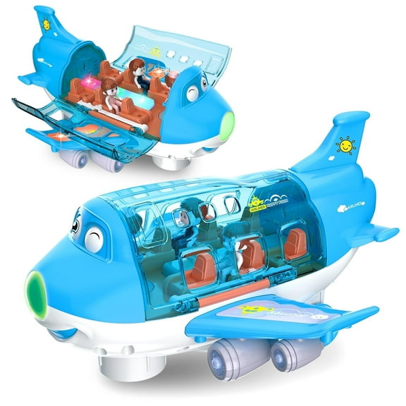 Airplane Toys for Toddlers 3-5, Toy Airplane for 4-8 Year Old Boys Girls Birthday, Toddler Toys Bump and Go Action Air Plane with LED Flashing Lights & Sounds (Blue)