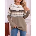 thumbnail image 4 of Women FairIsle Sweater Casual Vintage Crew Neck Knitted Sweater Cute Graphic Fall Fashion Pullover Jumper Tops Khaki S, 4 of 10