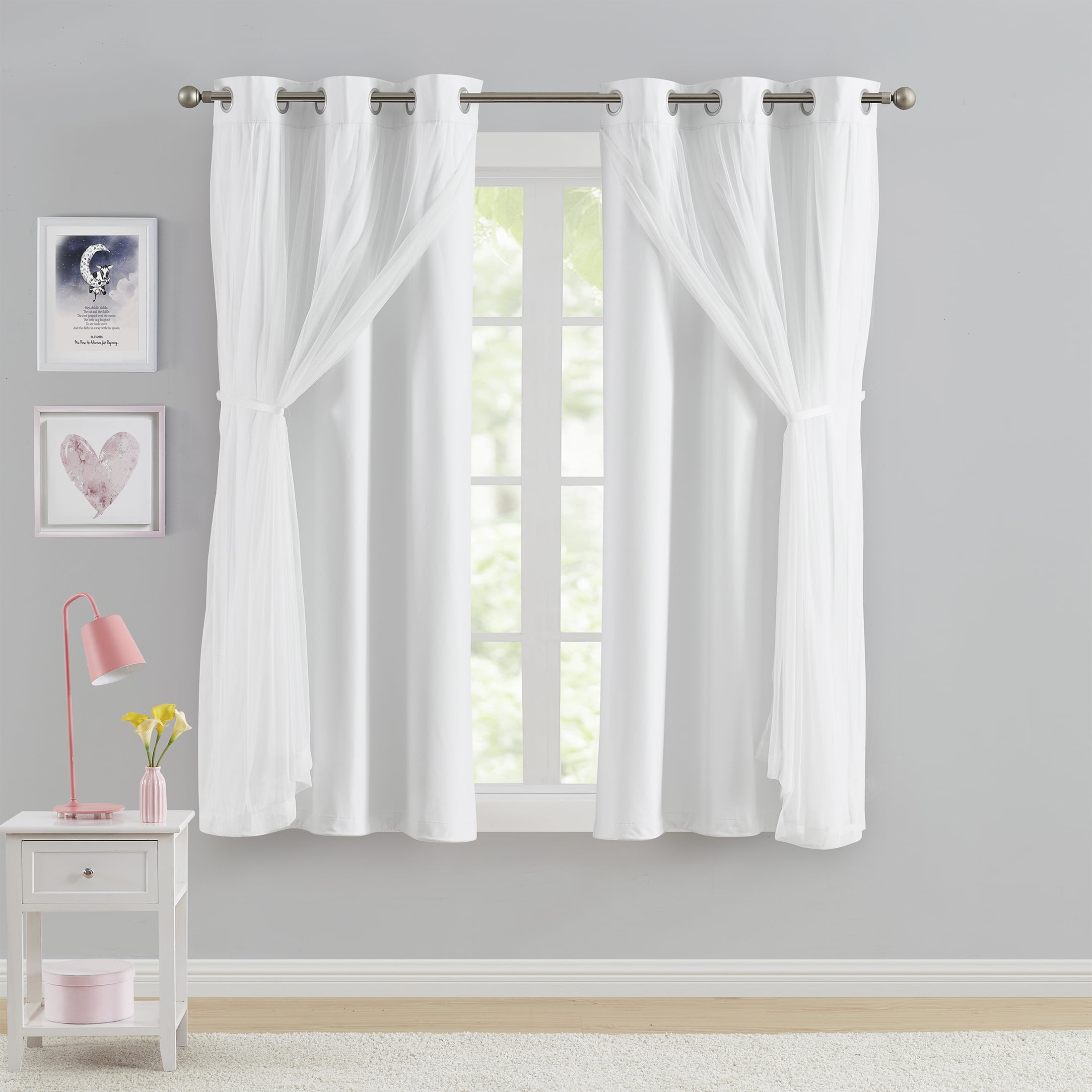 Your Zone Blackout Curtain Panel with Sheer Overlay, 1 Panel, White, 37" W x 63" L
