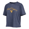 thumbnail image 2 of Women's Pressbox  Navy West Virginia Mountaineers Vintage Waist Length Script Over Logo T-Shirt, 2 of 3