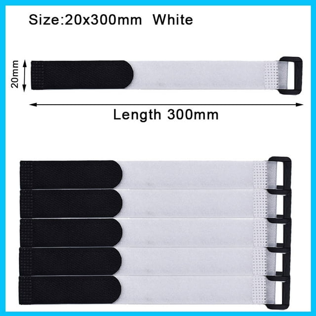 5/10Pcs Reusable Hook and Loop Cinch Straps Nylon Cable Ties Organizer Adjustable Fastener Securing Cable Straps Cord Management White 20x300mm 5Pcs