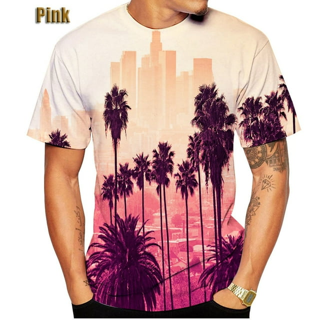 T-shirt 3D Mode Hawaii Vacances Surf Paradis Motif Palmier Imprimé Coloré Manches Courtes