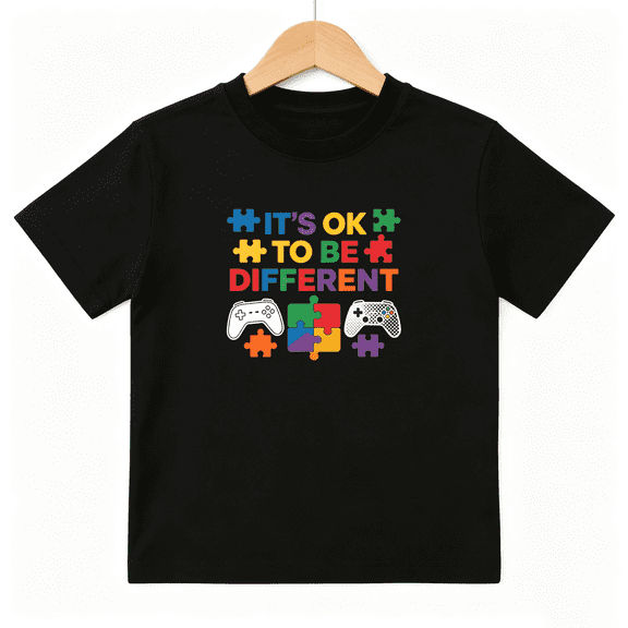 Autism Awareness Boys Graphic Tee, Gamer Puzzle Controller 100% Cotton Kids Short Sleeve T-Shirt