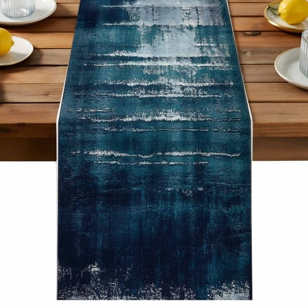 Abstract Gradient Blue White Table Runner Nature Minimalist Geometric Cotton Linen Table Cloth Tablerunner for Kitchen Dining Party Wedding Home Decor 13x70 Inch