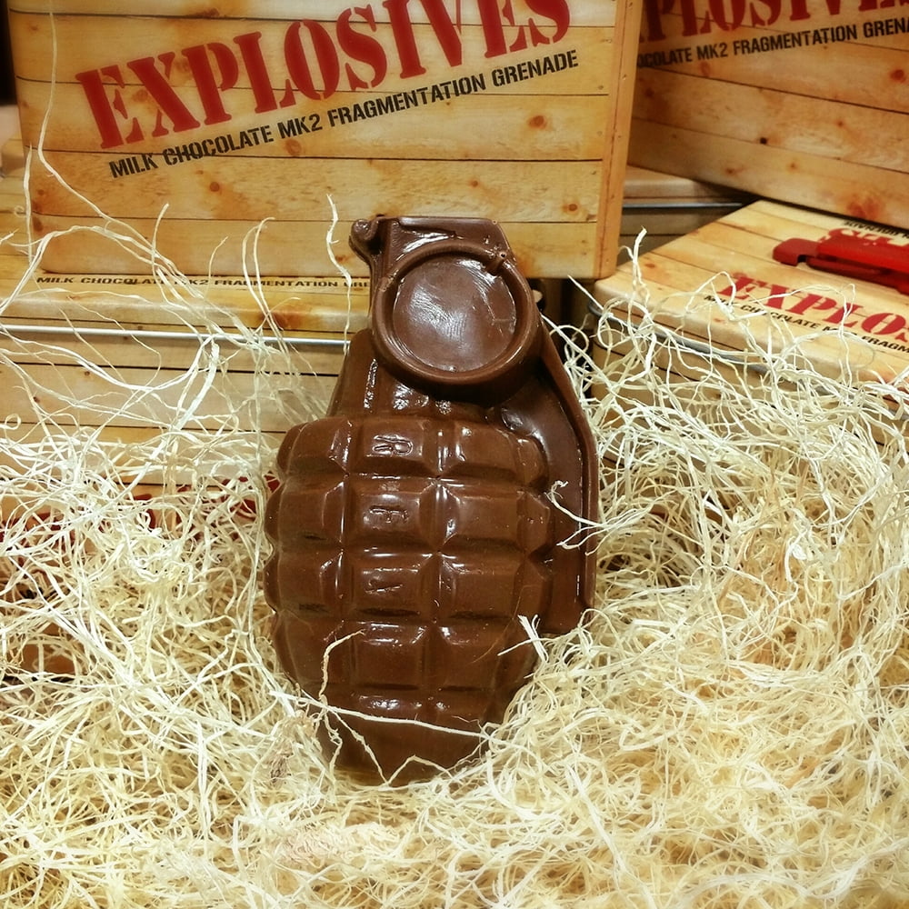 Chocolate Grenade Full Size Solid Chocolate Grenade and Metal Tin