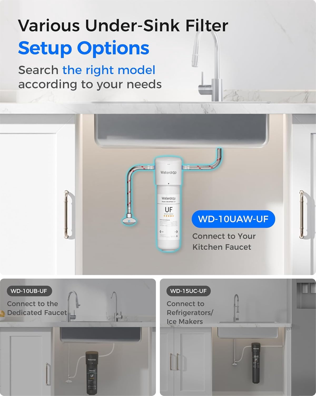 Waterdrop 10UAW-UF 0.01 μm Ultra Filtration Under Sink Water Filter System, 1 Year, Reduces Lead, Chlorine, Bad Taste & Odor
