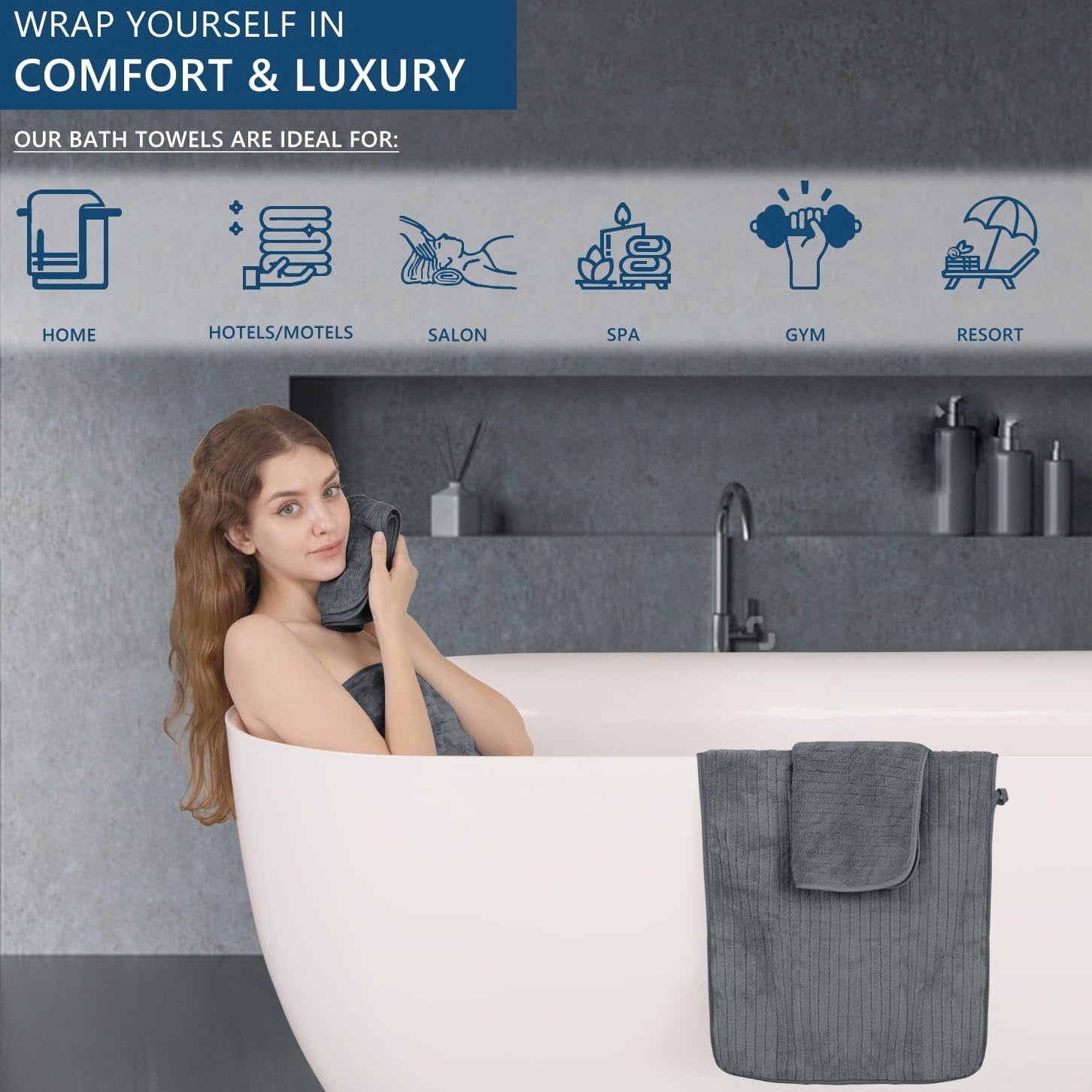 4PCS 35x70 Inches Extra Large Bath Towels, Cotton Bathroom Towels, Super Soft and Absorbent - Gray