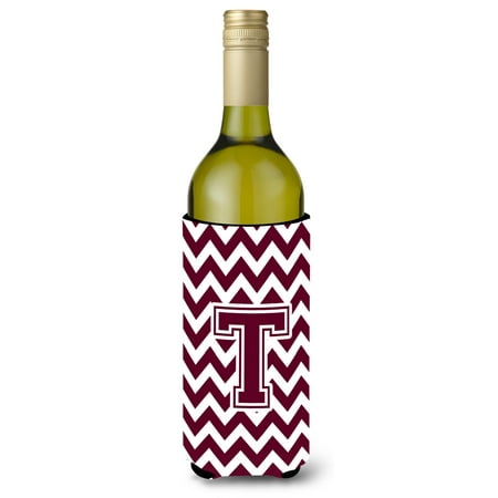 

Caroline s Treasures CJ1051-TLITERK Letter T Chevron Maroon and White Wine Bottle Hugger Wine Bottle multicolor