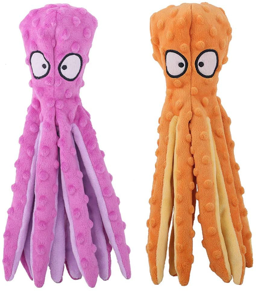 No Stuffing Plush Toy with Sounding Crinkle Paper and Squeaker Inside for Puppy Teething Durable Interactive Dog Chew Toys for Small to Medium Breeds Dogs Cats Playing Dog Squeaky Octopus Toys 