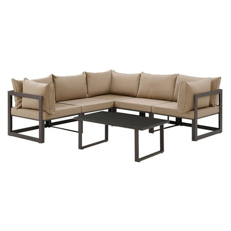 Fortuna 6pc Outdoor Patio Sectional Sofa Set - Mocha - Modway