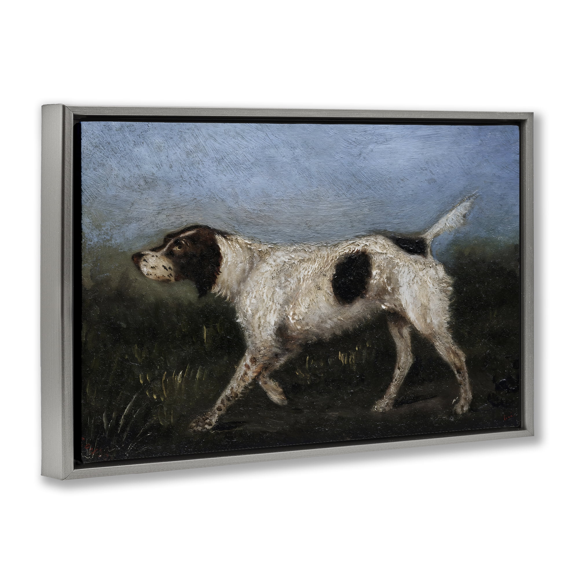 Stupell Industries Alert Hunting Dog in Field Gray Framed Floater Canvas Wall Art, design by Arlington Prints