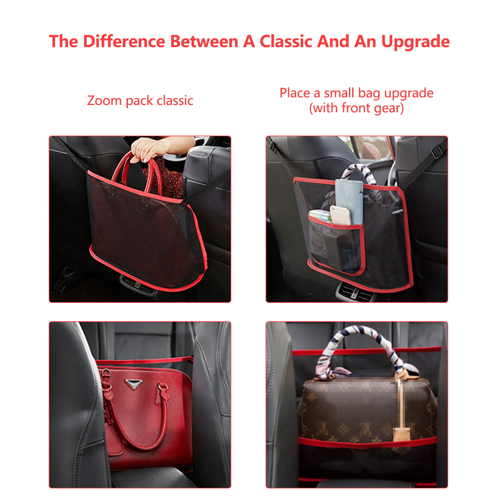 Fekey&JF Car Handbag Holder, Leather Seat Back Organizer Mesh Large  Capacity Bag for Purse Storage Phone Documents Pocket,Handbag Holder  Between The