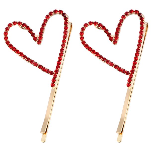 2 pinzas para el cabello en forma de corazón, horquillas de diamantes de imitación, delicada aleación para la cabeza (rojo)