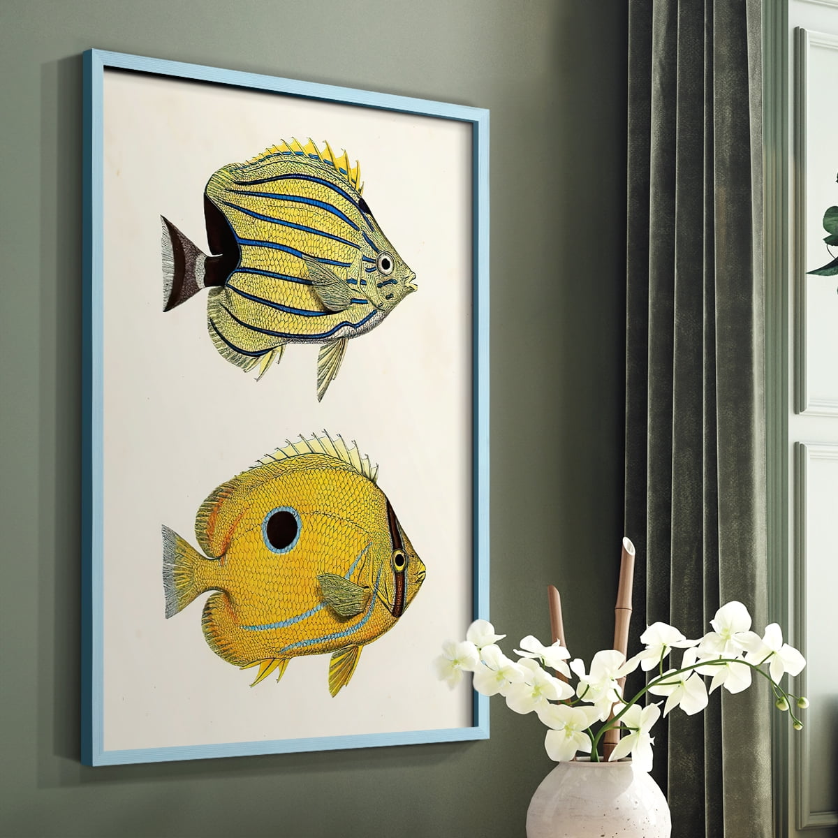 Yellow & Grey Fish III Framed Print - Solid Wood in Single Picture Frame Solid Wood 2 Framed Print