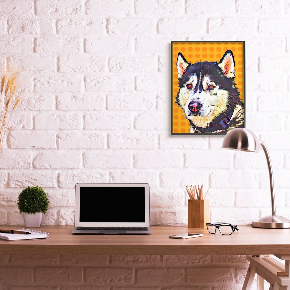 Stupell Industries Pop Art Husky Dog over Orange Polka Dots Designed by Kim Curinga