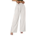 thumbnail image 3 of Pantalon Large en Coton et Lin, Taille Haute, Fendu, Décontracté, Mode pour Femmes, 3 of 8