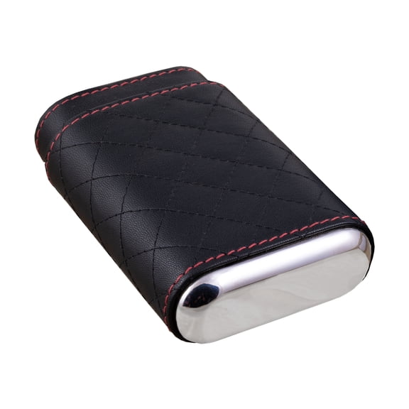 Drexel 3 Cigar Holder Diamond Stitch Leather Travel Case - Black with Red Contrast Stitching