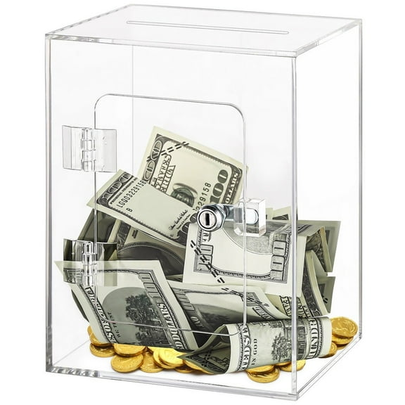 Large Clear Piggy Bank, Piggy Bank Case Box, Openable Piggy Bank with Lock, Money Box with Key, Money Banks Coins Saving Pot, Cash Container Box Coin Jar Gift