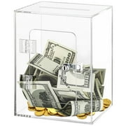 Large Clear Piggy Bank, Piggy Bank Case Box, Openable Piggy Bank with Lock, Money Box with Key, Money Banks Coins Saving Pot, Cash Container Box Coin Jar Gift