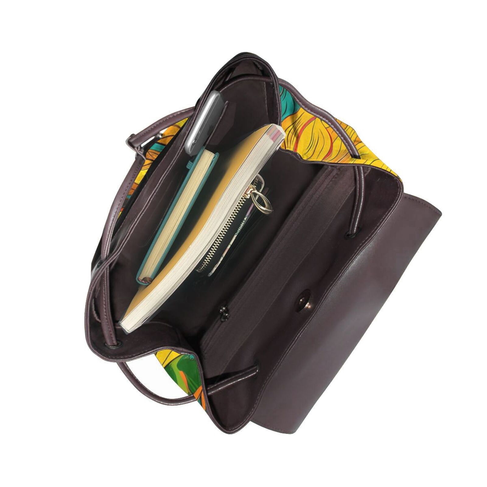 Gaeub Vibrant Sunflower Painting Print Women's Leather Backpack,Travel Laptop Backpack,Fashion Ladies Leather Backpack Bag for Travel,Leather Drawstring Daypack for Me