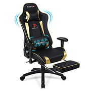 KARXAS Big Tall Gaming Chair Ergonomic PC Chair High Back Computer Chair PU Leather Office Chair with Footrest Desk Chair Racing Style Reclining Chair with Headrest and Massage Lumbar Pillow (Golden)