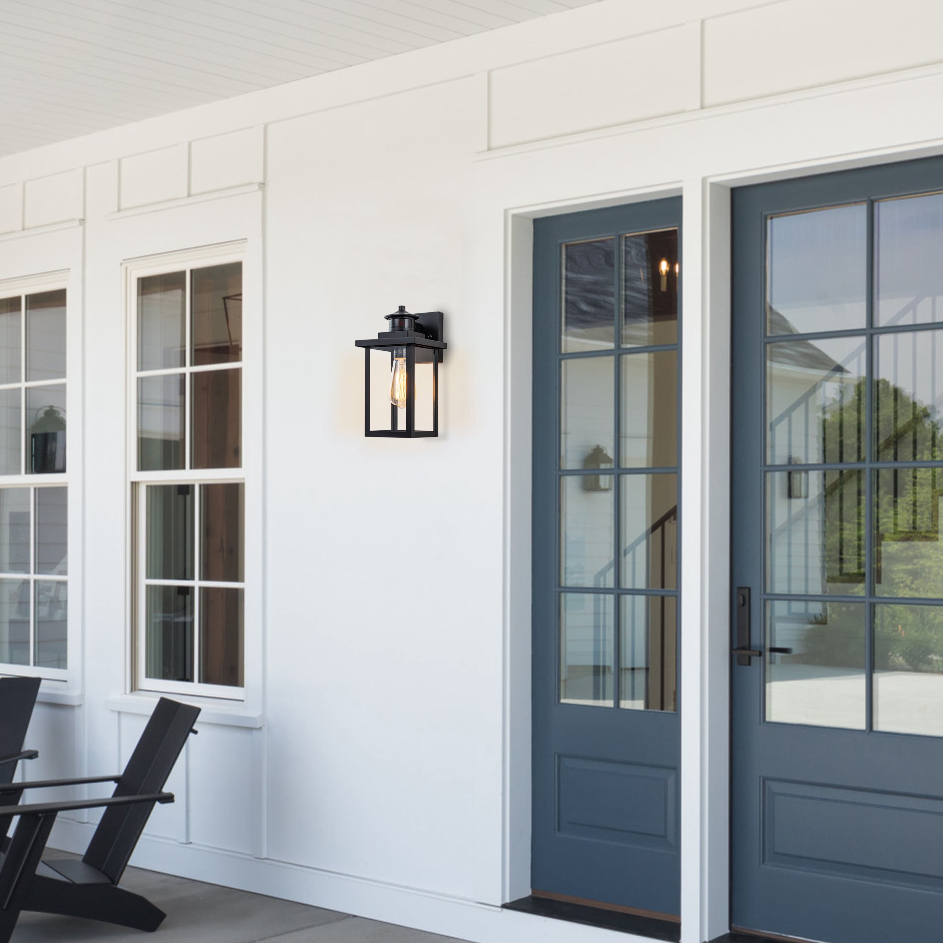 C Cattleya 2-Pack 1-Light Powder-Coated Black Motion Sensor Dusk to Dawn Outdoor Wall Sconces (E26)